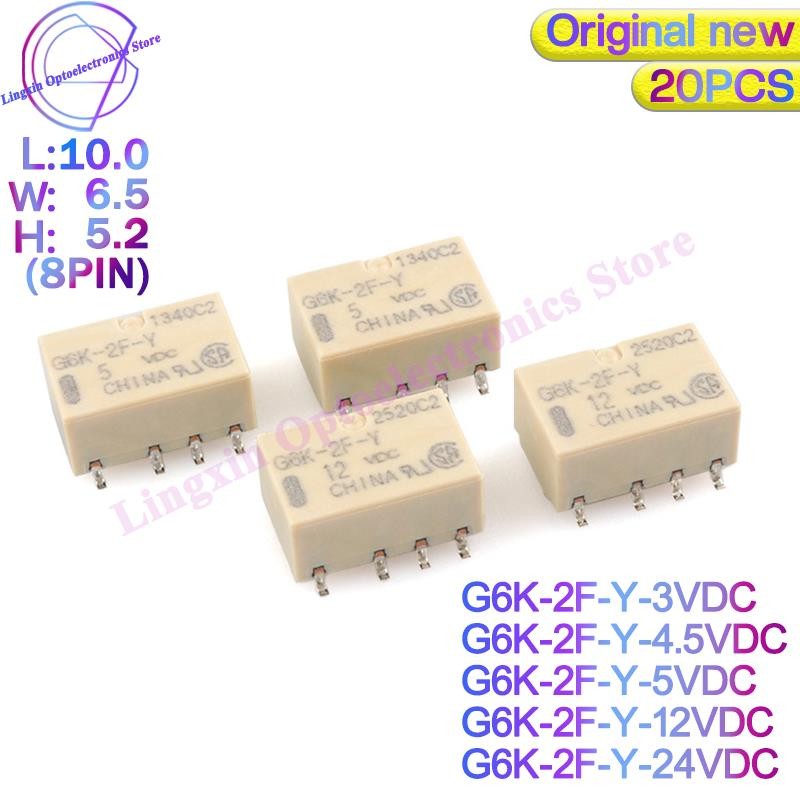 ⚠️ STOK TERBATAS  20pcs SMD G6K-2F-Y G6K-2P-Y Signal Relays 8PIN For Relay DC 3V 5V 12V 24V G6K-2F-Y