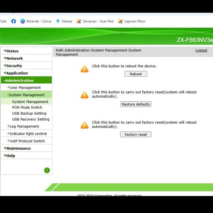 ROUTER ONU ZTE F663NV3A XPON