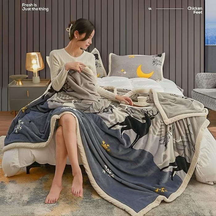 Selimut bulu halus motif kotak 150x200 impor terlaris termurah *