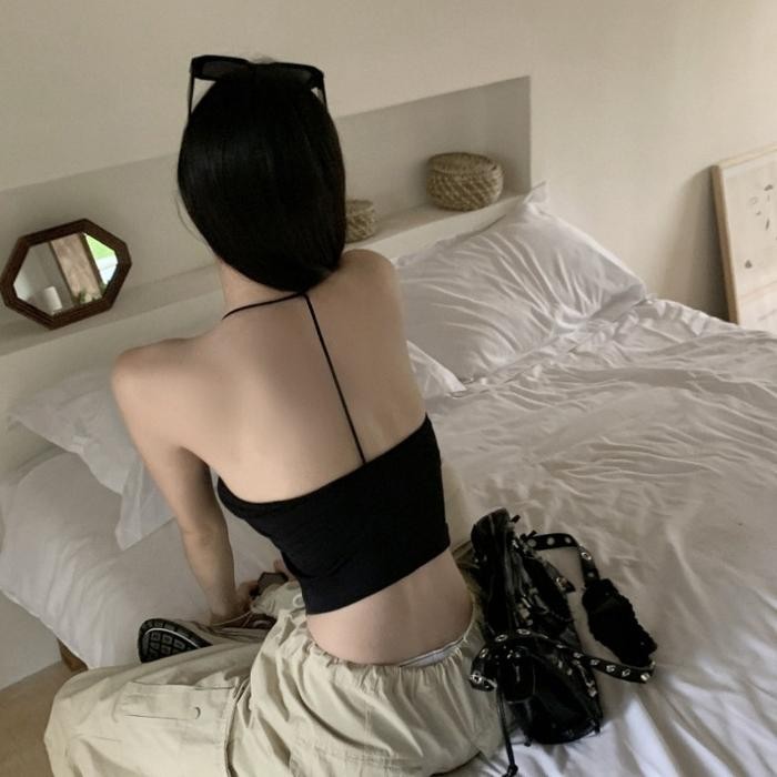 CAIYU Tanktop Polos Halus Tanpa Kawat With Cup Tali Leher Bh Singlet Wanita Atasan Sexy BRA040 *