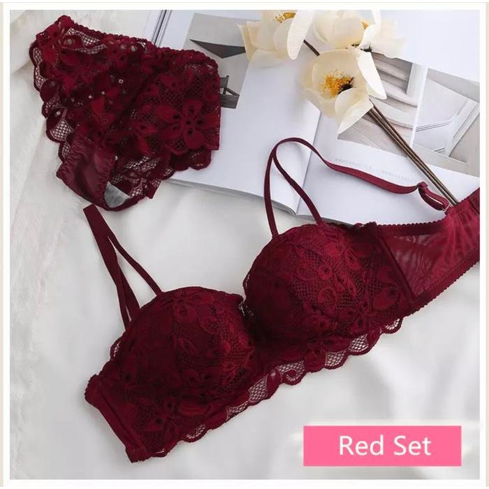 BH Bra Set Push Up Renda Bunga Tanpa Kawat Pakaian Dalam Premium *