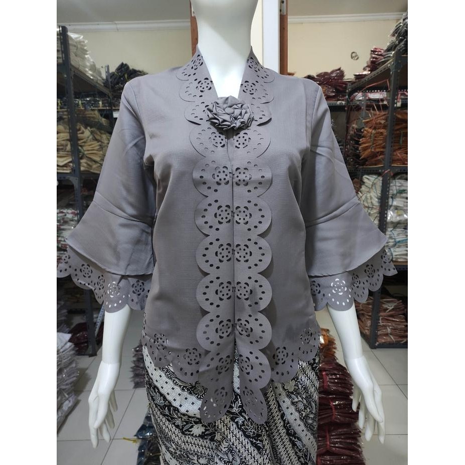 Atasan Kebaya Encim Modern Warna abu JumboKebaya Wisuda Elegan Mewah