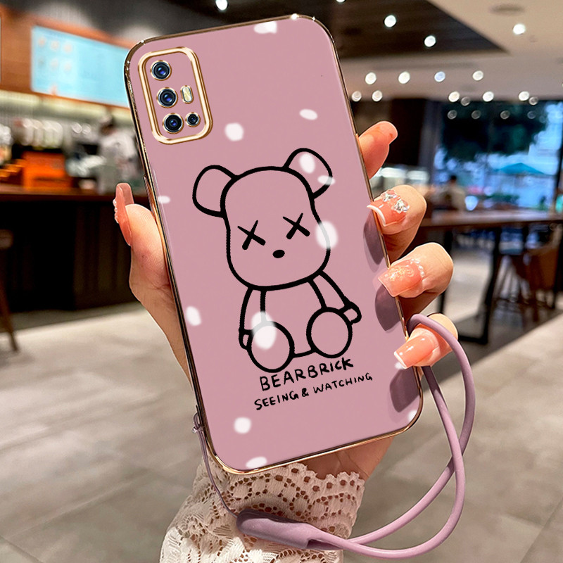 Casing Hp Untuk VIVO V17 V19 Neo V19 Case beruang Pelapisan Mewah Cesing Lanyard ponsel Kesing silik