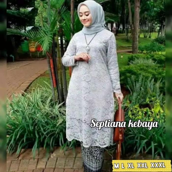 baju kebaya modern tunik brokat jumbo / kebaya brokat putih