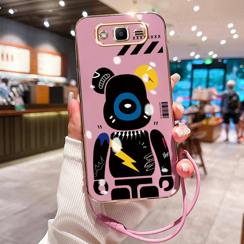 Casing Hp Untuk Samsung Galaxy J2 Prime J2 Ace Case Beruang Robot Pelapisan Mewah Cesing Lanyard pon