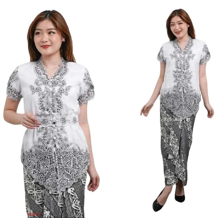 Atasan Kebaya Encim Senada Modern Lengan Pendek Warna Putih Tulip untuk Wanita - Dress Bordir