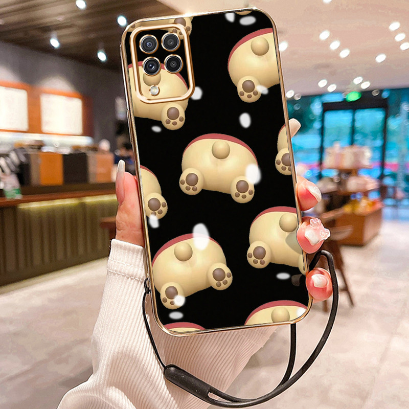 Casing Hp Untuk Samsung Galaxy A22 M22 Case Pantat beruang Pelapisan Mewah Cesing Lanyard ponsel Kes