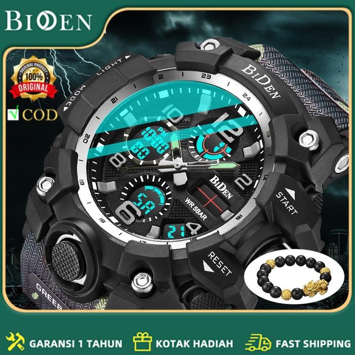 BIDEN Jam Tangan Pria Militer Olahraga Digital&Analog Tali Silikon Jam Tangan Cowok