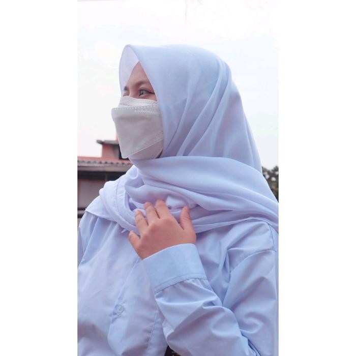 (Allthebest) Kerudung segi empat putih instan simpel dipakai untuk anak sekolah Putih Polos