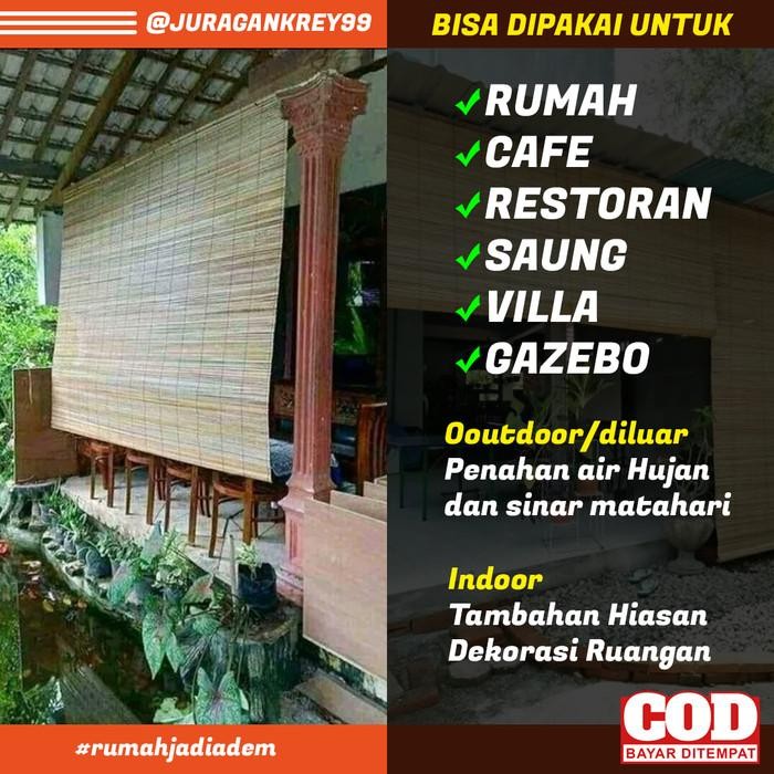 Tiray Krey Bambu Sawit Tirai Krei Outdoor Ukuran 2X1,5 Meter Tinggal Pasang Sudah Dapat Penggulung