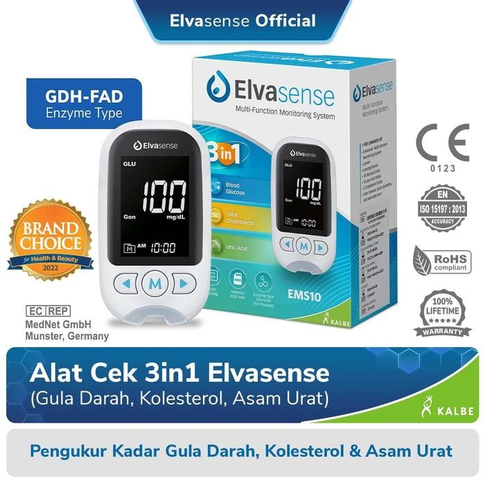 Onemed - Elvasense Alat Cek 3In1 (Gula Darah, Kolesterol, Asam Urat) - Strip Dikemas Satuan Higienis