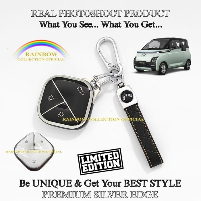 ID'' COVER SARUNG KUNCI REMOTE MOBIL WULING AIR EV LONG RANGE PREMIUM SILVER EDGE