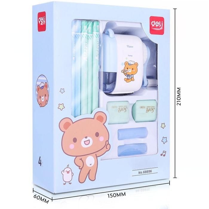 

X689 Deli Stationery Set 4 In 1 Rautan Pensil 12Pcs Pensil 2 Penghapus Dan 2 Penutup Pena