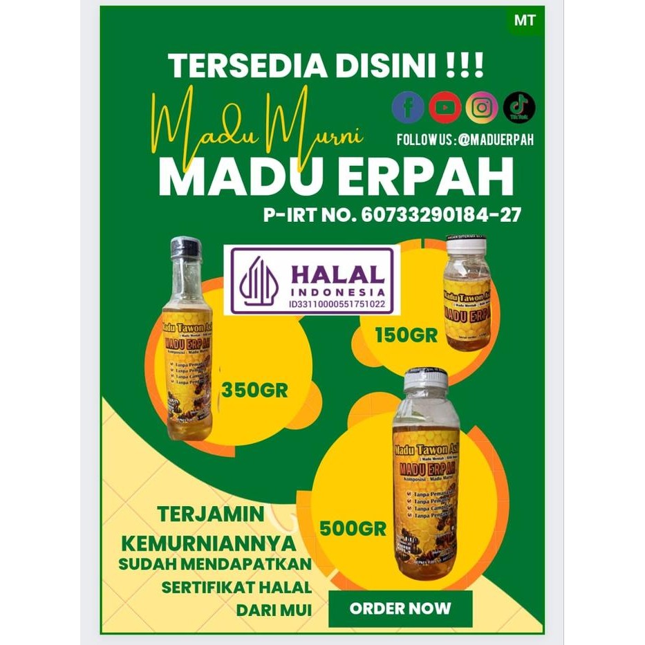 

Madu Erpah - Madu Multiflora Asli Peternakan, Halal, Tanpa Pemanasan, Kualitas Tinggi, Manfaat