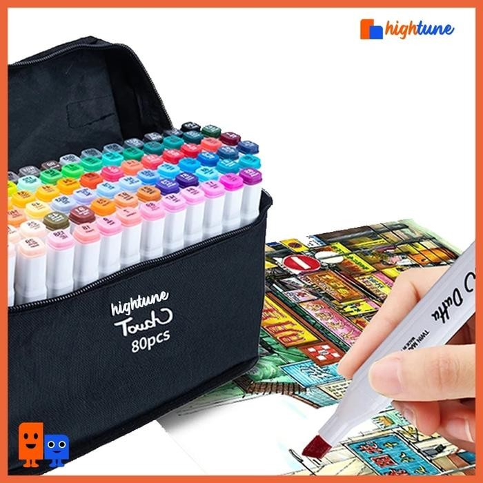 

Hightune Set Pena Spidol Warna Sketch Marker 2 Tips Touch Marker 36/48/60/80 Warna Stationery