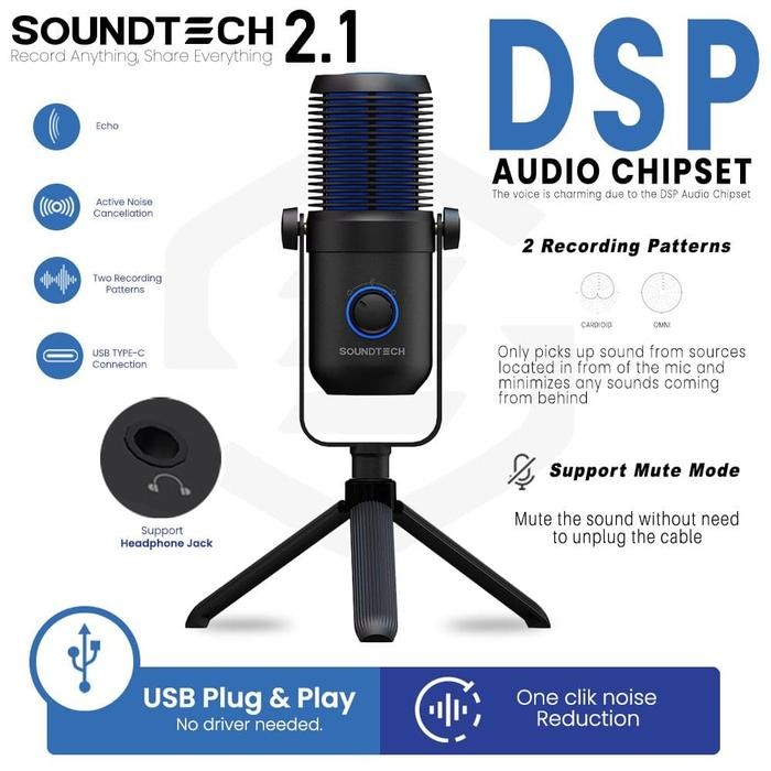 SOUNDTECH 2.1 Microphone USB Condenser Cardioid and Omnidirectional
