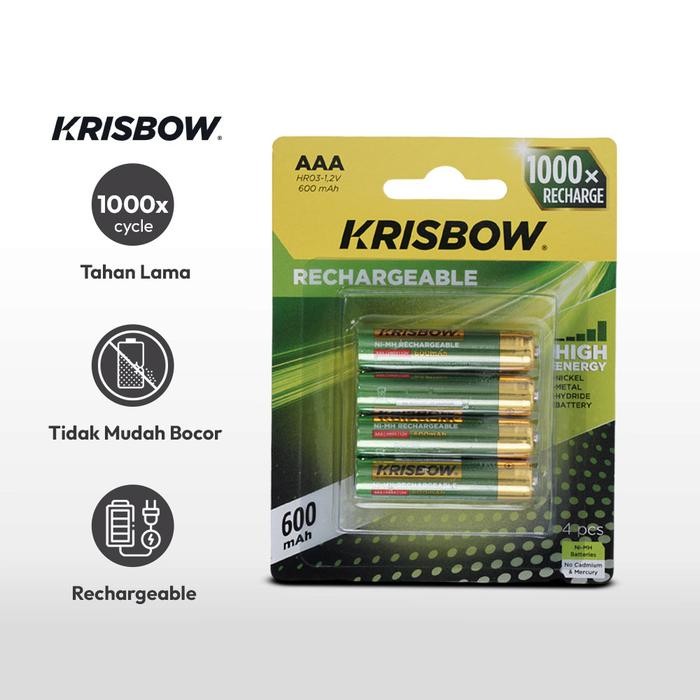 

AZKO KRISBOW SET 4 PCS BATERAI RECHARGEABLE BATRE ISI ULANG PERALATAN ELEKTRONIK BATTERY