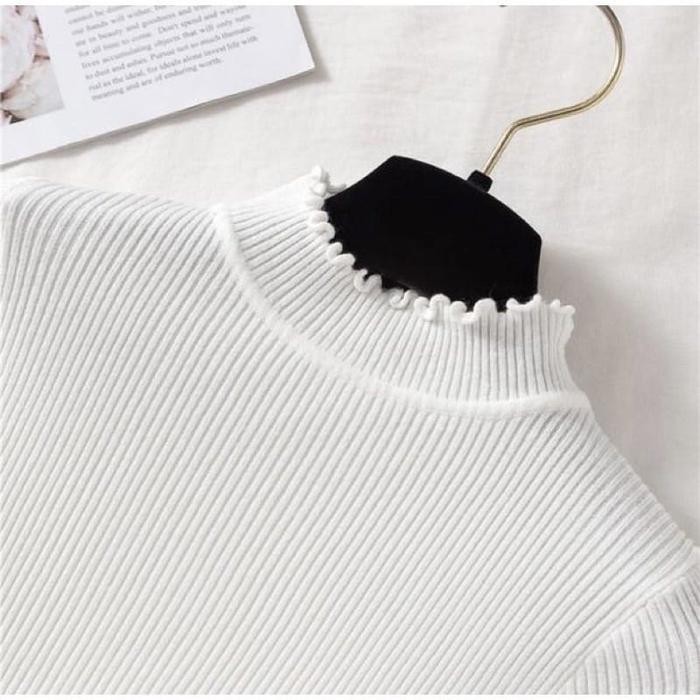 Daisy Curly Inner Knit Sweater Turtleneck Rajut