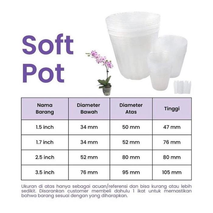 (Allthebest) SOFT POT (100 pot) anggrek tanaman transparan plastik 1,5 1,7 2,5 3,5 anti pecah