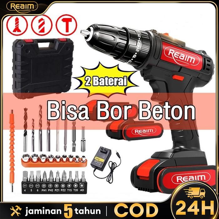 Terlaris Reaim 199Vf Mesin Bor Impact Drill / Bor Baterai / Bor Tanpa Kabel / Bor Listrik 108Vf /