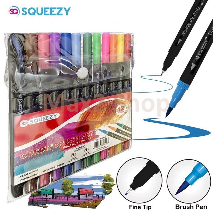 

SARI Color Brush Pen 2 In 1 Squeezy / Pena Kuas Warna Dual Tip Clp Sq-8912