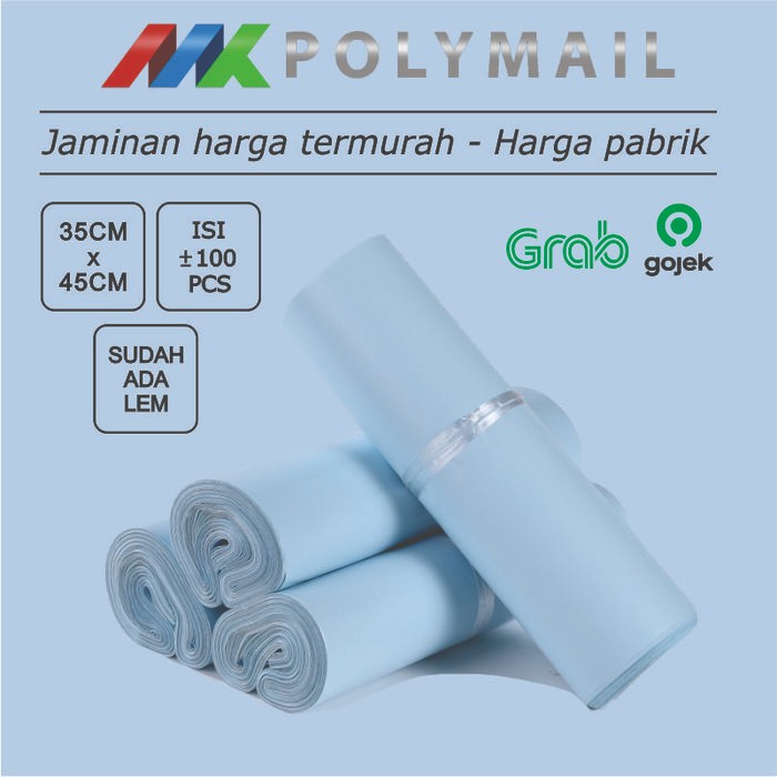 

5WUM Plastik Polymailer 100Pcs 35X45Cm Biru Langit Glossy Sky Blue