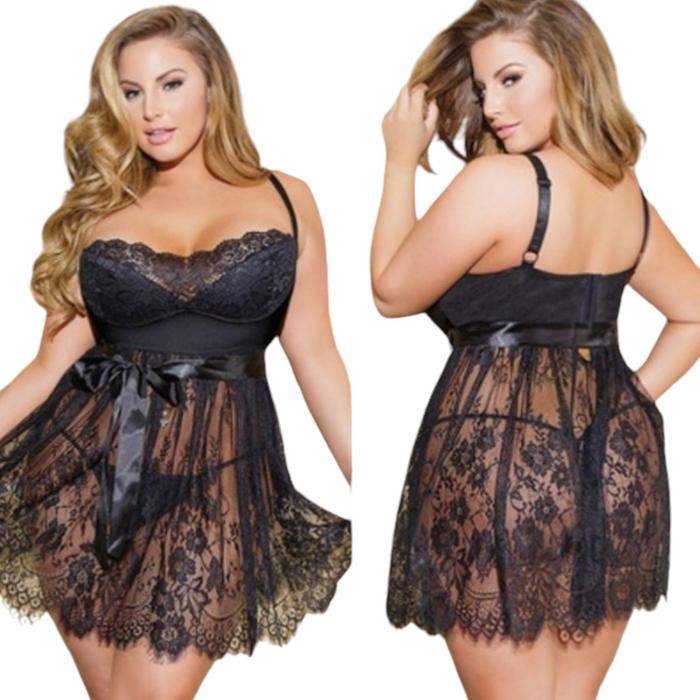 Sorex Underwear - Lingerie Xxl-6Xl Jumbo Wanita Sexy Transparan Tanpa Lengan + G String