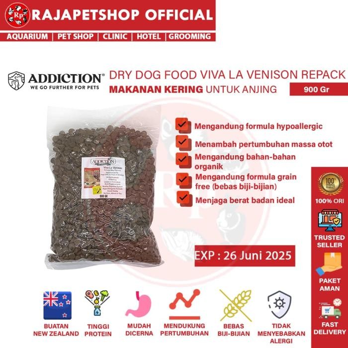( Pakan ) Addiction Dog Viva La Venison Repack 900 Gr Makanan Anjing Grain Free -Gratisongkir