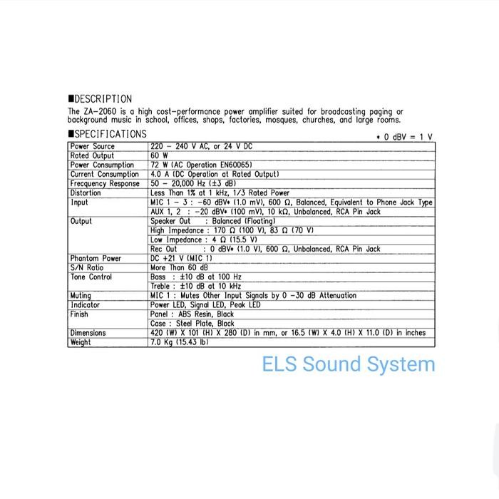 POWER MIXER AMPLIFIER TOA ZA-2060 ZA2060 AMPLI TOA 60W 60 WATT