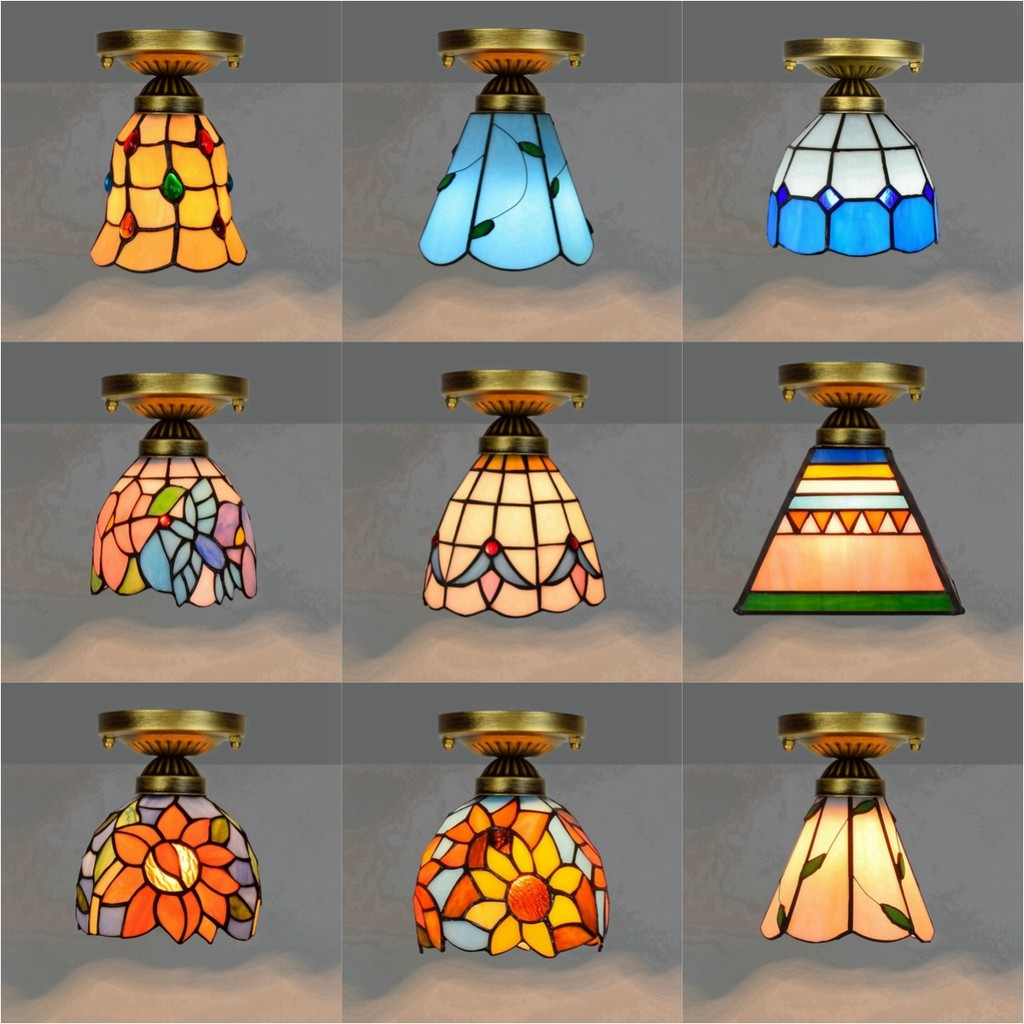 Lampu Plafon Dekorasi Rumah Modern Kaca Patri Lampu Gantung Bunga Matahari untuk Kamar Tidur Restora