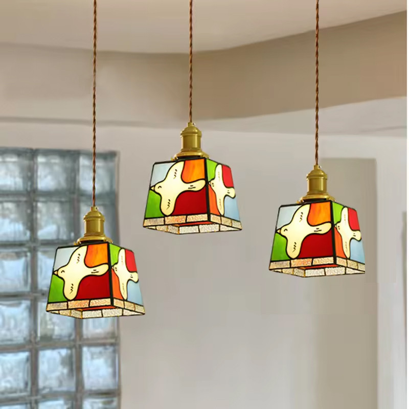 Lampu Gantung Kaca Patri Mediterania Vintage Tiffany Lampu Gantung LED Dapur Bar Ruang Tamu