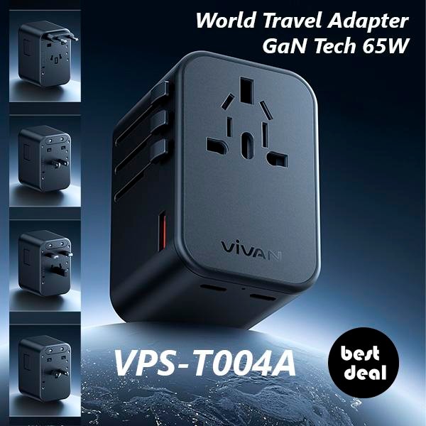 VIVAN VPS-T004A TRAVEL ADAPTER KEPALA CHARGER GAN 65W USB-C USB-A