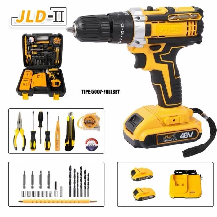 JLD II Bor 10mm cordless 48VF komplit bisa bolak balik bor tanpa kabel bor bobok beton bor besi bor