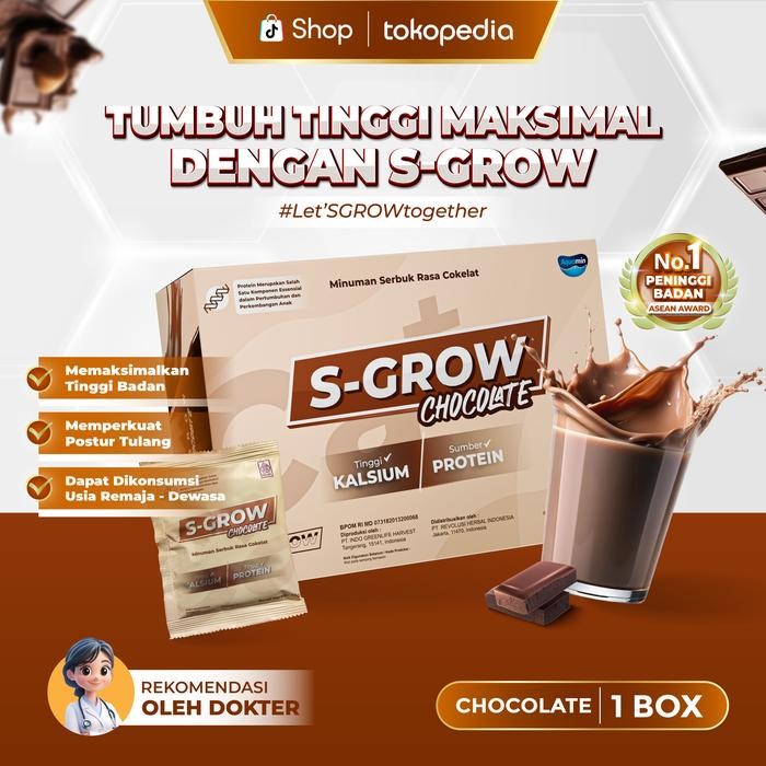 

S-GROW COKELAT 1 BOX Susu Tinggi Kalsium untuk Dukung Pertumbuhan Tinggi Badan Remaja & Dewasa