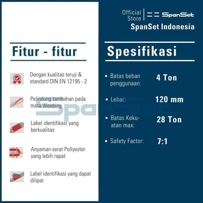 

[B5000-2M] Spanset Webbing Sling Double Ply 5 Ton X 2 Meter, Safety Factor 7:1, Tali Angkut & Angkat