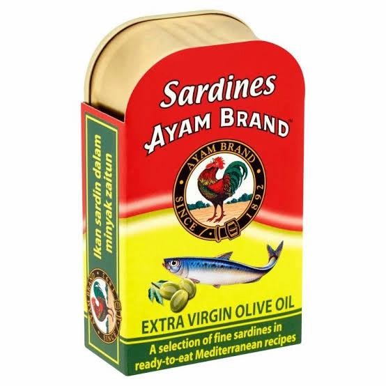 

READY AYAM BRAND SARDINES EXTRA VIRGIN OLIVE OIL 120GR KALENG IKAN