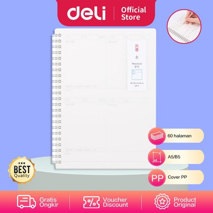 

Deli Spiral Notebook / Buku Spiral Cover PP Transparant A5 60L LPA560