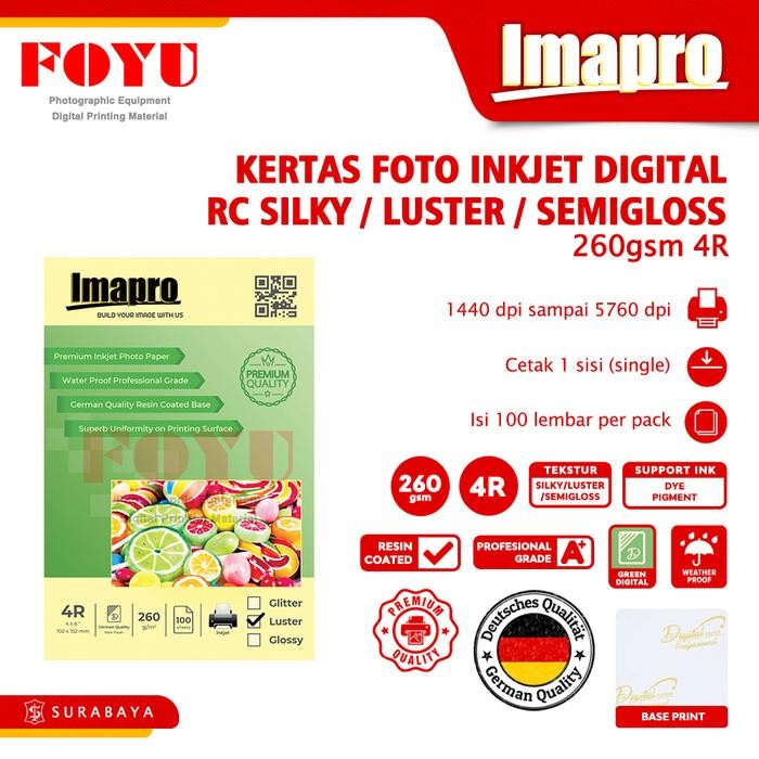 

Kertas Foto Photo Paper Inkjet Imapro Green Digital Water Proof Professional RC Silky Luster