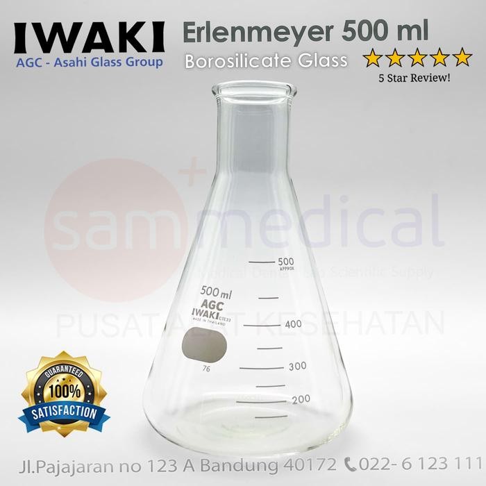 IWAKI PYREX ERLENMEYER FLASK GELAS KIMIA 500 ML