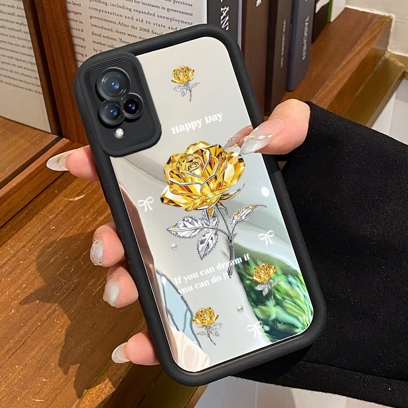 Casing Hp VIVO V21 5G V21s 5G V21E Y73 2021 Case Casing Gaya kemewahan mawar emas Pattern Silikon So