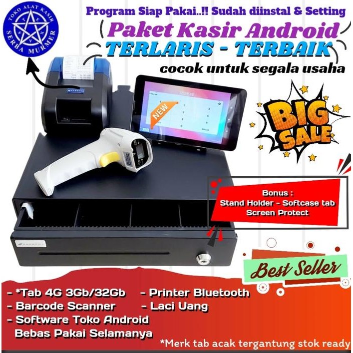 Paket mesin kasir android toko warung apotek distro salon kosmetik atk