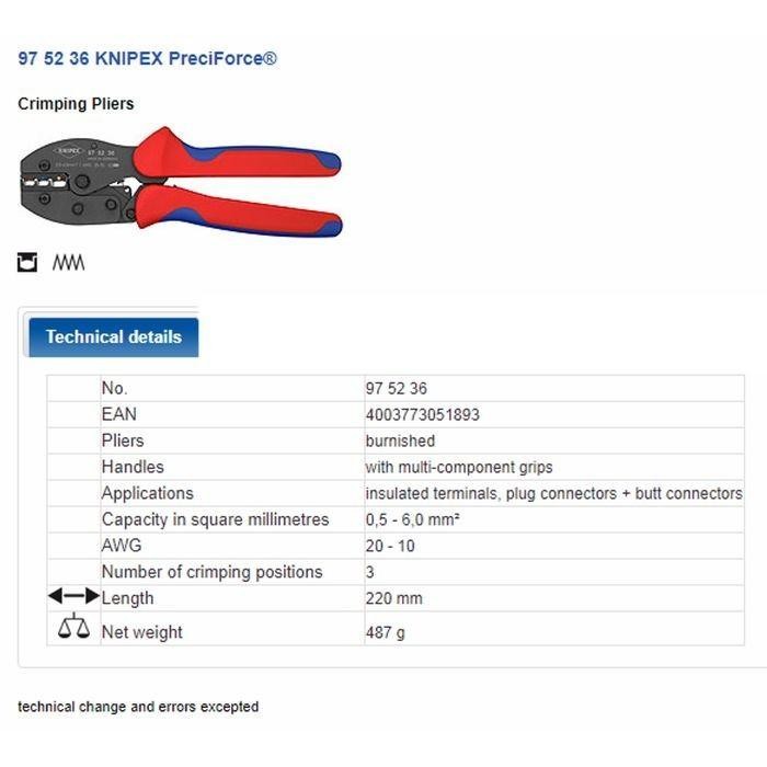 Limited Knipex Tang Crimping 97 52 36 Knipex Preciforce Crimping Pliers