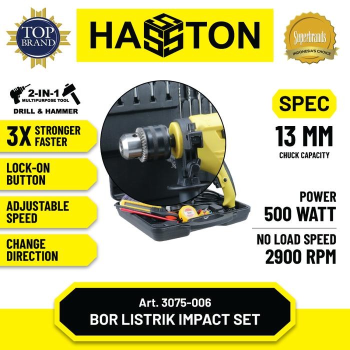 Hasston Bor Listrik 2 In 1 Set 13Mm / Impact Drill (3075-006)