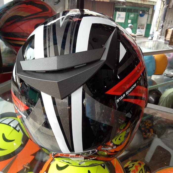 Helm Njs Shadow Double Visor Motif New Abu Lis Merah Kilat