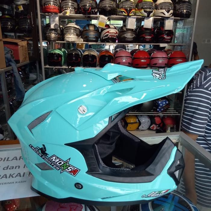 Helm Cross Fighter Merek Monsa Warna Biru Tosca