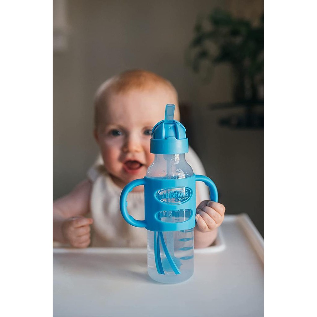 BOTOL SUSU BAYI DR BROWNS HANDLE SILICON NARROW SIPPY STRAW 250ML BIRU