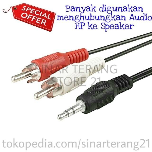 (Allthebest) Kabel Jack 2 RCA ke 3.5 mm Mini Stereo 1.5 m Audio Music HP ke Speaker