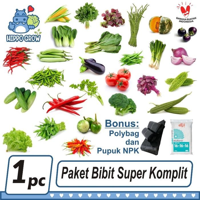 PAKET SUPER KOMPLIT BIBIT TANAMAN SAYUR BONUS POLYBAG DAN NPK