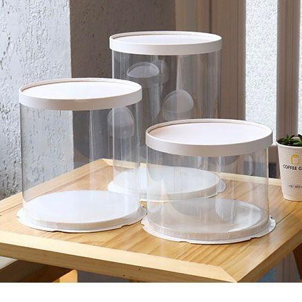 JT 23x23 cm Bulat Kotak Kue Mika Transparan Tinggi dus Cake Box