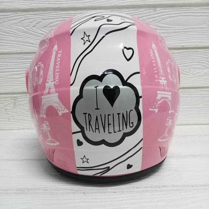 Helm Evo Nuvo Sni Dewasa Motif Traveling Pink Glossy